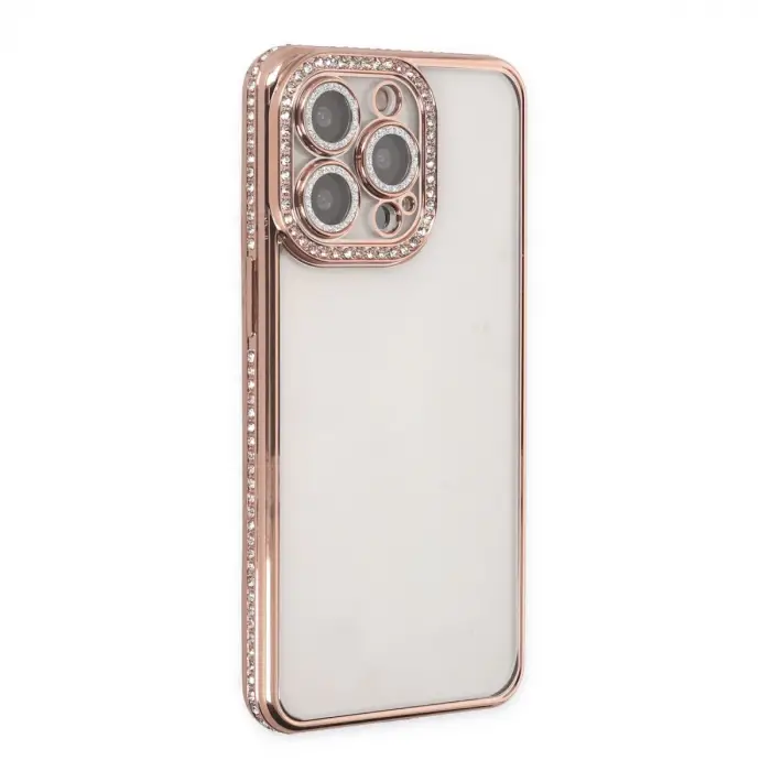 İphone 14 Pro Kılıf Joke Taşlı Silikon - Pembe