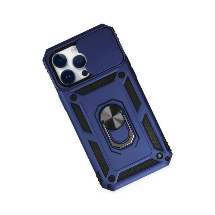 İphone 14 Pro Kılıf Pars Lens Yüzüklü Silikon - Lacivert