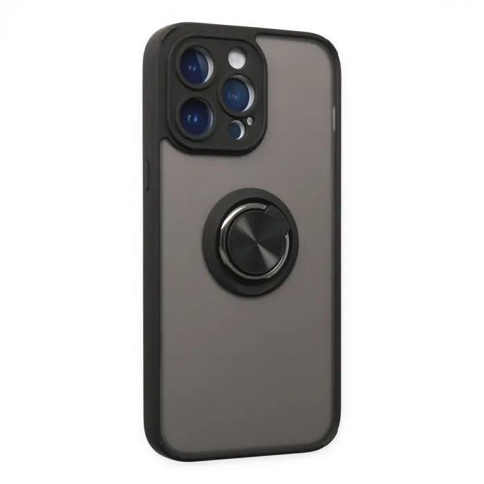 İphone 14 Pro Max Kılıf Montreal Yüzüklü Silikon Kapak - Siyah