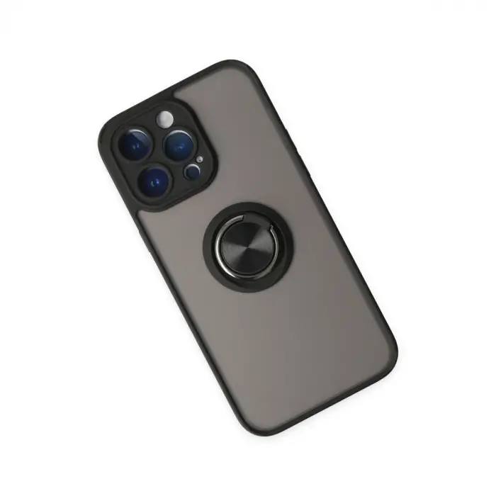 İphone 14 Pro Max Kılıf Montreal Yüzüklü Silikon Kapak - Siyah