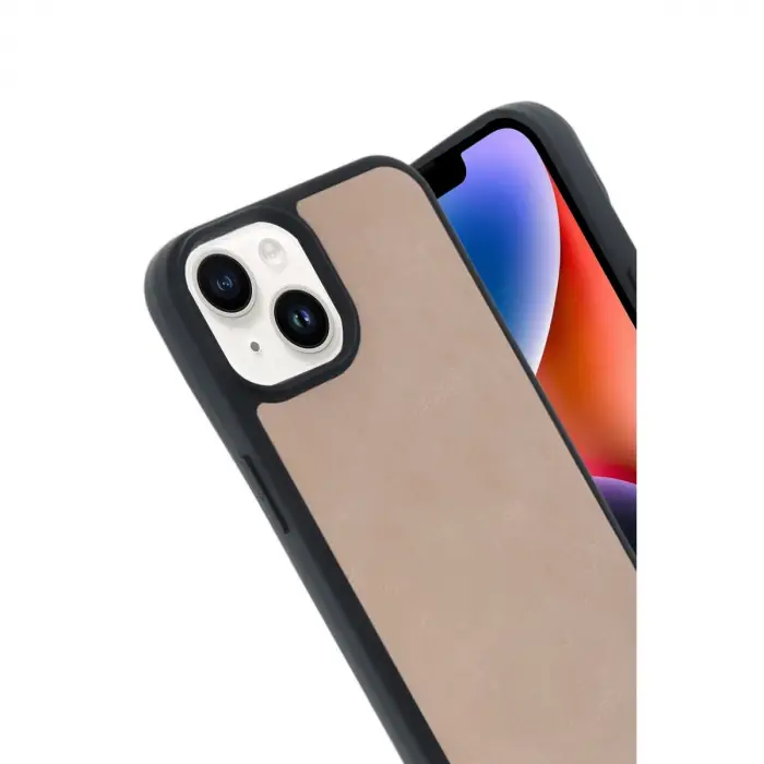 İphone 15 Kılıf Aras Deri Kapak - Pudra