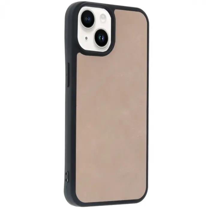 İphone 15 Kılıf Aras Deri Kapak - Pudra