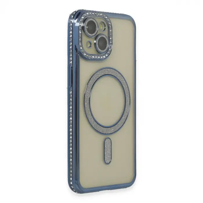 İphone 15 Kılıf Joke Simli Magneticsafe Kılıf - Lacivert
