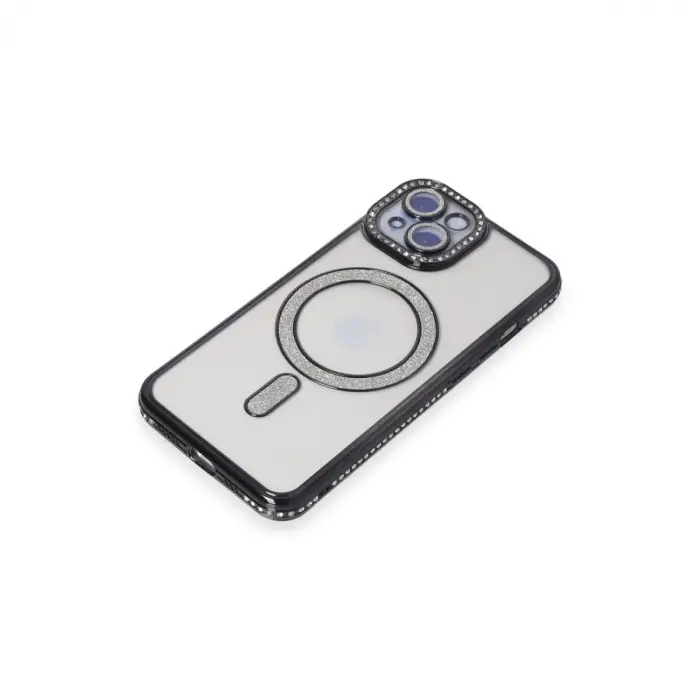 İphone 15 Kılıf Joke Simli Magneticsafe Kılıf - Siyah