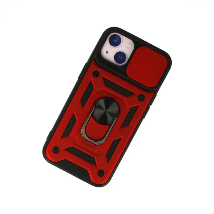 İphone 15 Kılıf Pars Lens Yüzüklü Silikon - Kırmızı