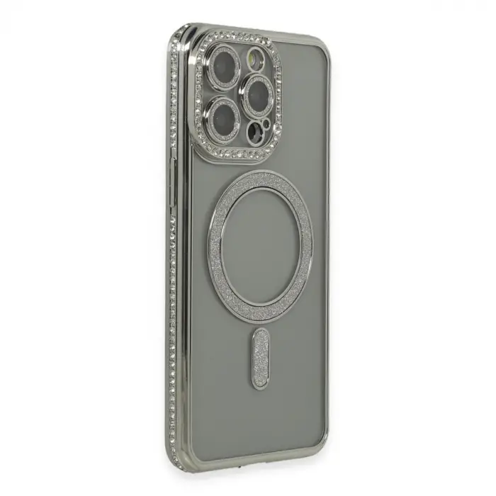 İphone 15 Pro Kılıf Joke Simli Magneticsafe Kılıf - Gri