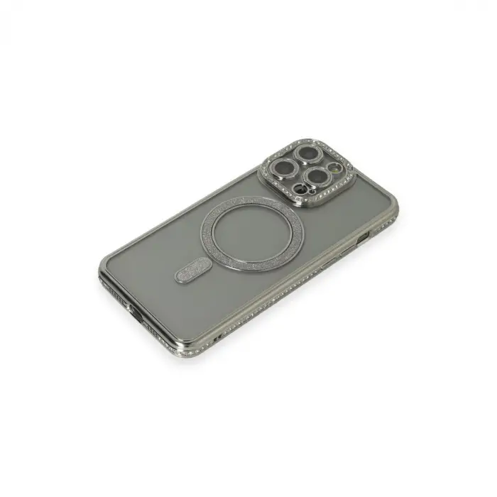 İphone 15 Pro Kılıf Joke Simli Magneticsafe Kılıf - Gri