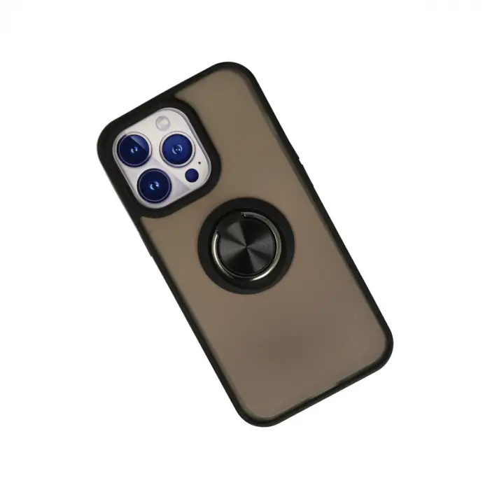 İphone 15 Pro Kılıf Montreal Yüzüklü Silikon Kapak - Siyah