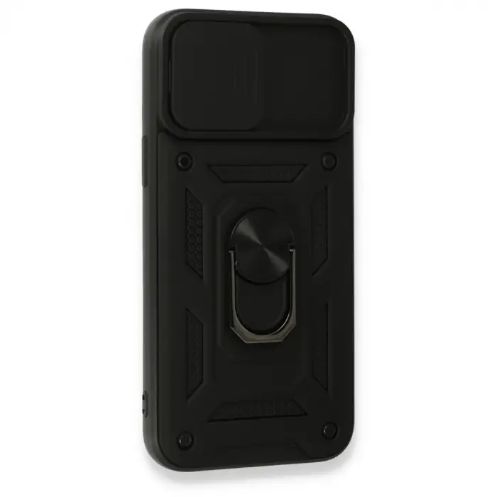 İphone 15 Pro Kılıf Pars Lens Yüzüklü Silikon - Siyah