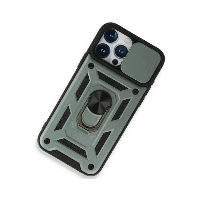 İphone 15 Pro Kılıf Pars Lens Yüzüklü Silikon - Yeşil