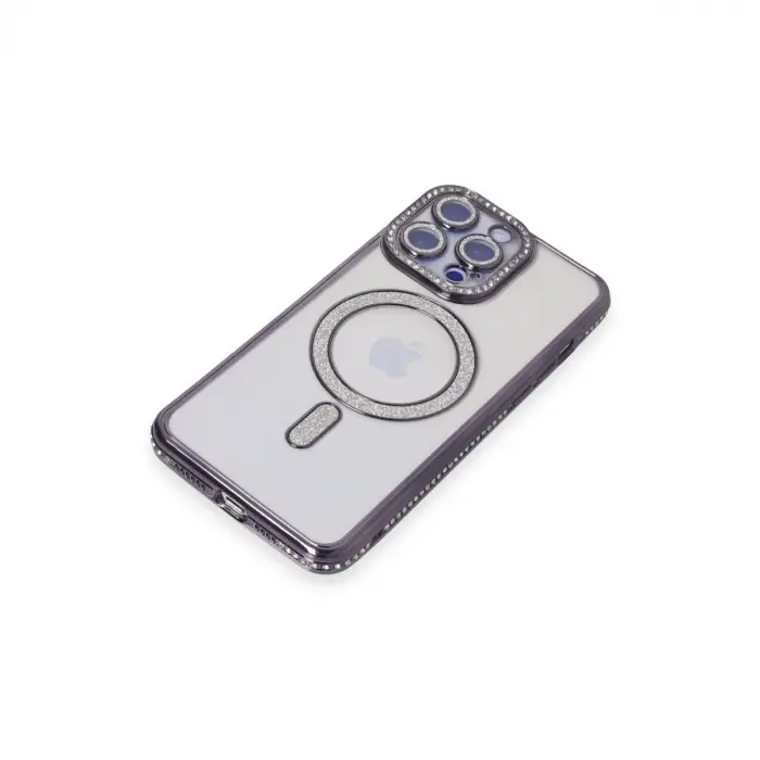 İphone 15 Pro Max Kılıf Joke Simli Magneticsafe Kılıf - Derin Mor