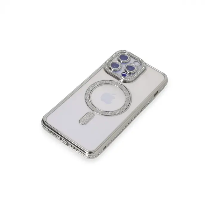 İphone 15 Pro Max Kılıf Joke Simli Magneticsafe Kılıf - Gümüş