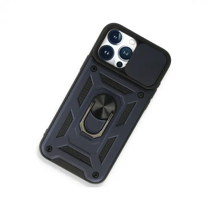 İphone 15 Pro Max Kılıf Pars Lens Yüzüklü Silikon - Lacivert