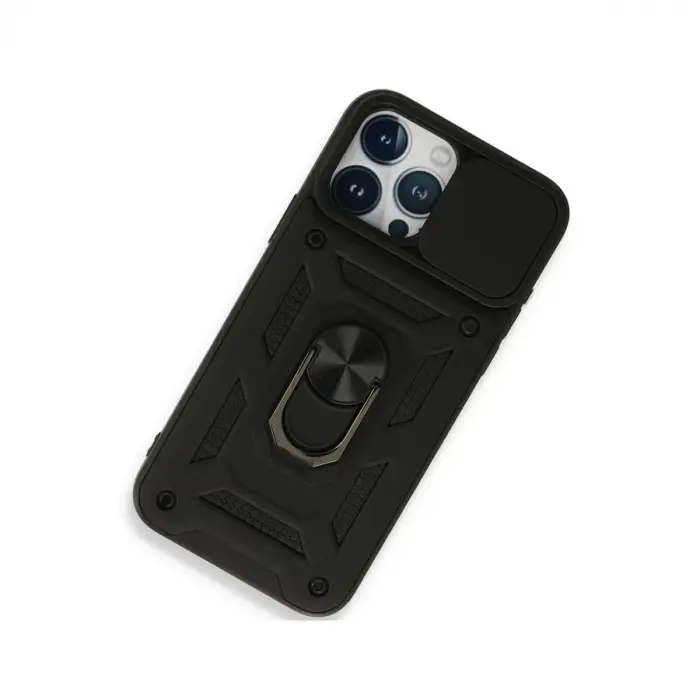 İphone 15 Pro Max Kılıf Pars Lens Yüzüklü Silikon - Siyah