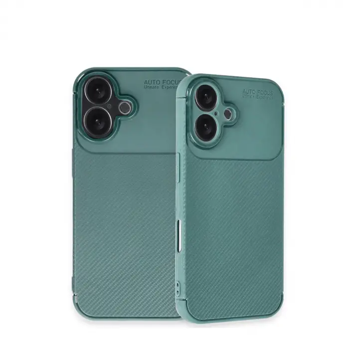 İphone 16 Kılıf Auto Focus Karbon Kapak - Koyu Yeşil