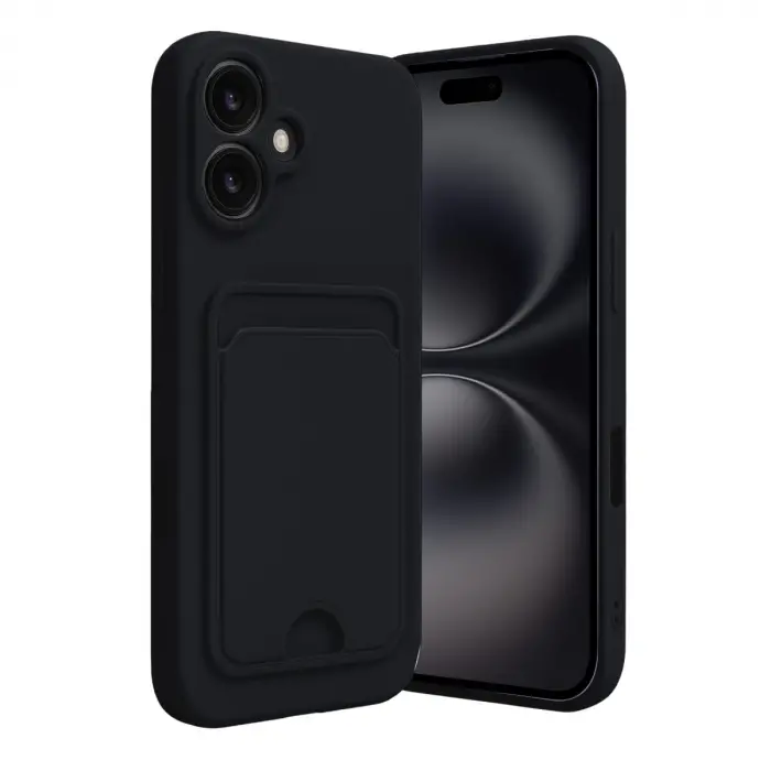 İphone 16 Kılıf Kelvin Kartvizitli Silikon - Siyah