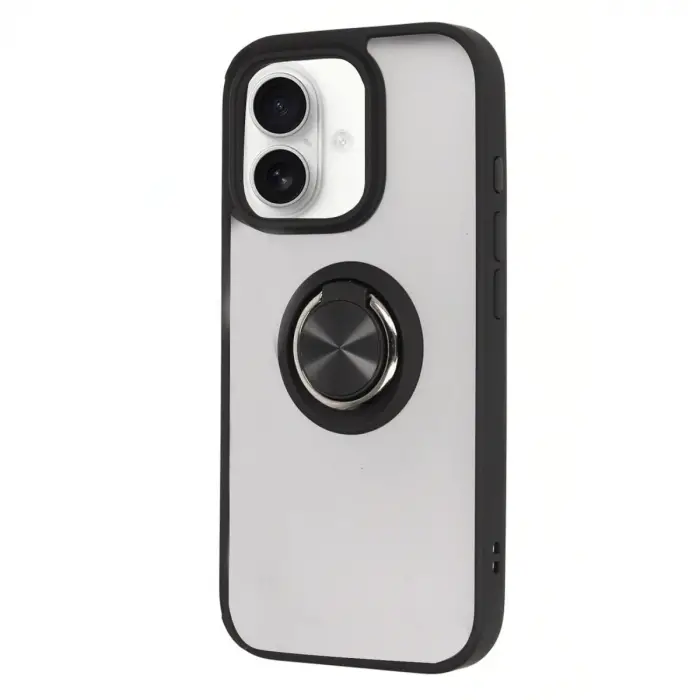 İphone 16 Kılıf Montreal Yüzüklü Silikon Kapak - Siyah