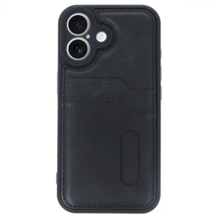 İphone 16 Kılıf Sara Kartvizitli Deri Kılıf - Siyah