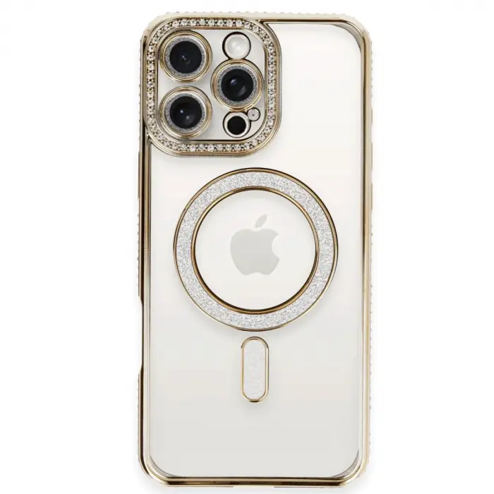 İphone 16 Pro Kılıf Joke Simli Magneticsafe Kılıf - Gold