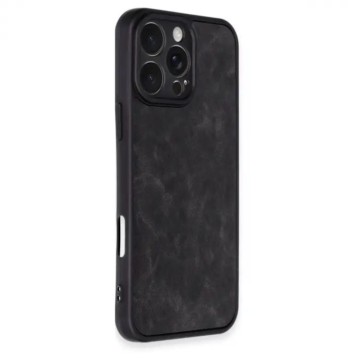 İphone 16 Pro Max Kılıf Aras Deri Kapak - Siyah