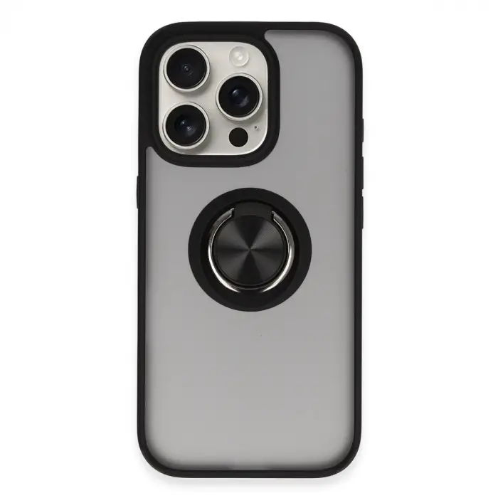 İphone 16 Pro Max Kılıf Montreal Yüzüklü Silikon Kapak - Siyah