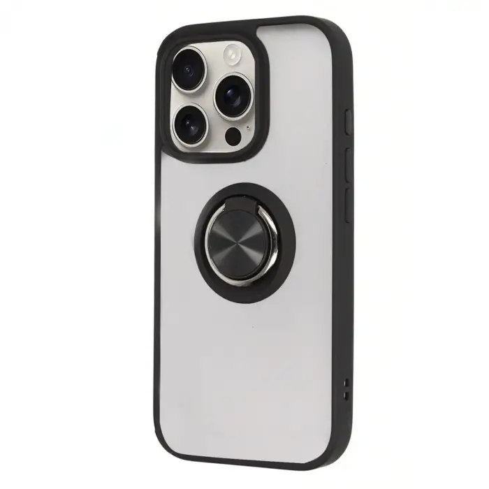 İphone 16 Pro Max Kılıf Montreal Yüzüklü Silikon Kapak - Siyah