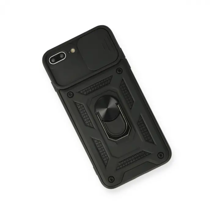 İphone 7 Plus Kılıf Pars Lens Yüzüklü Silikon - Siyah