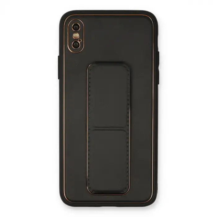 İphone Xs Max Kılıf Coco Deri Standlı Kapak - Siyah