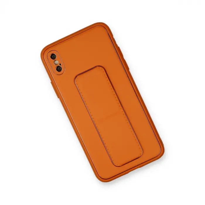 İphone Xs Max Kılıf Coco Deri Standlı Kapak - Turuncu