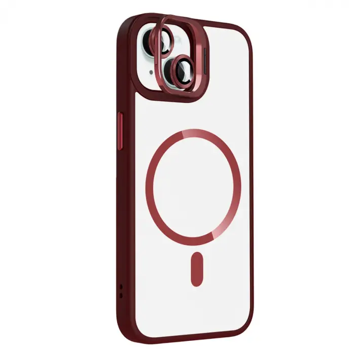 Joko Apple İphone 14 Remim Lensli Magsafe Standlı Kapak - Bordo