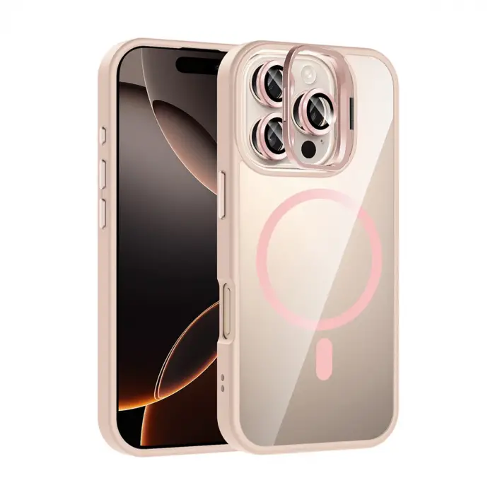 Joko Apple İphone 16 Pro Max Remim Lensli Magsafe Standlı Kapak - Pembe