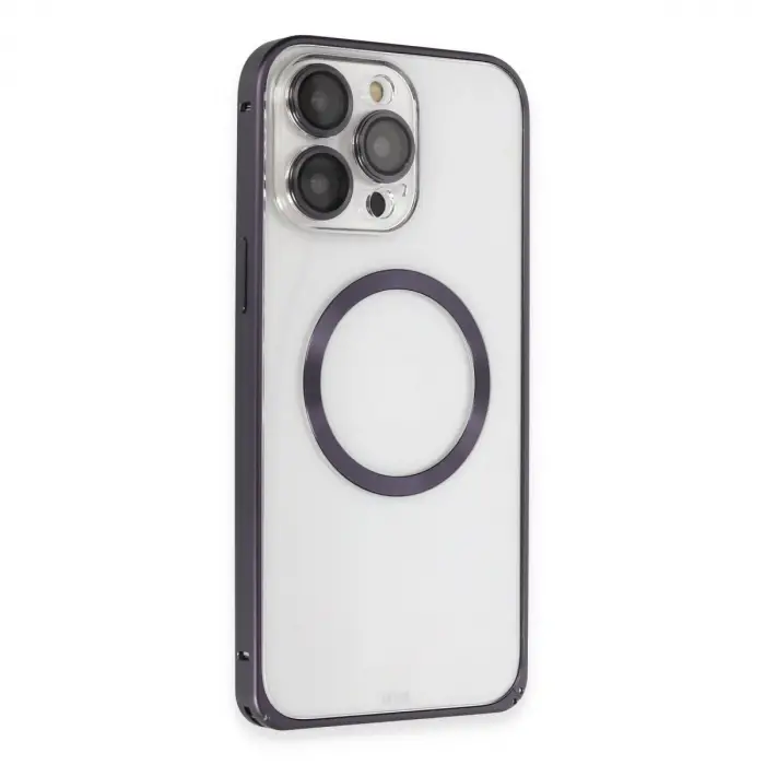 Joko İphone 14 Pro Kılıf Metal Bumper Magneticsafe Kapak - Derin Mor