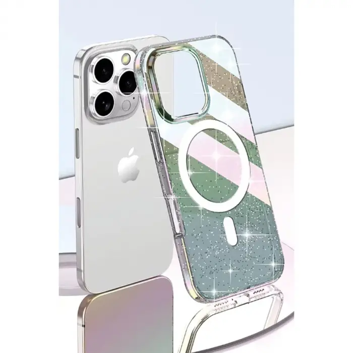 Joko İphone 15 Pro Max Rasasi Simli Magsafe Kapak - Şeffaf