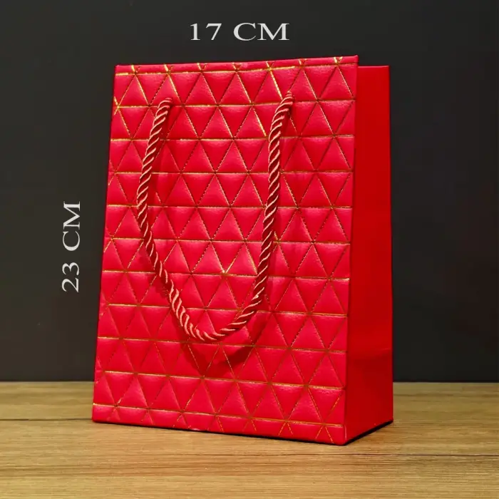 Küçük Boy Kırmızı Gold Renkli Karton Çanta