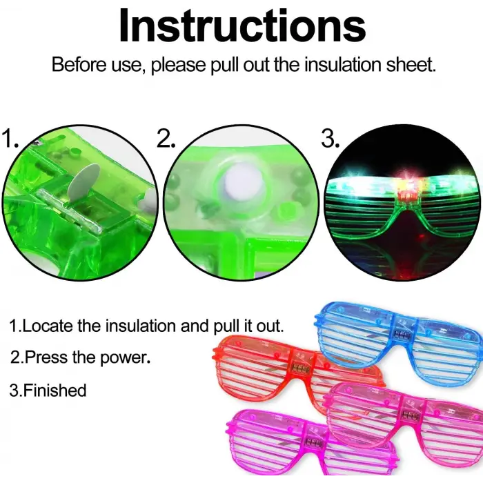 Led Işıklı Pilli Panjur Şekilli Rengarenk Yanıp Sönen Lüks Parti Gözlüğü Karışık 12 Adet