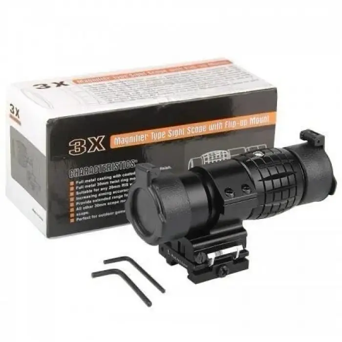 Magnifier 3x Yakınlaştırmalı Dürbün  22mm Ray Uyumlu, Katlanır Yaylı Ayaklı