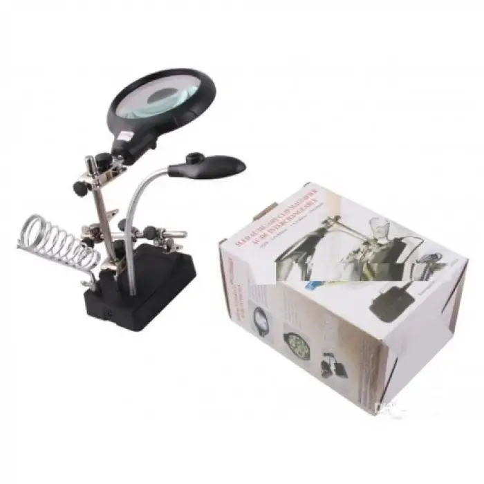 Masa Üstü Mandallı ,2.5x90mm, 7.5x34mm Mercekli ,adaptörlu Işıklı Büyüteç