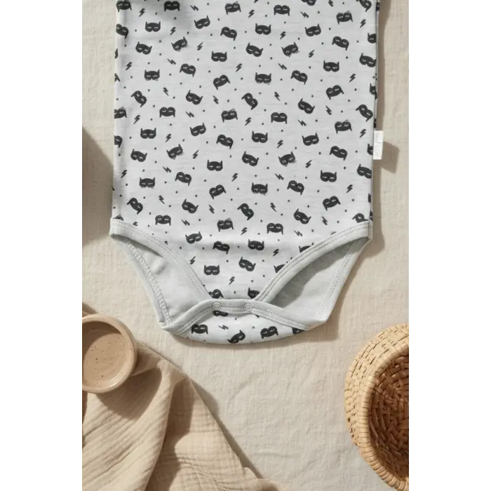 Maske Desenli Kolsuz % 100 Pamuk Erkek Çıtçıtlı Body