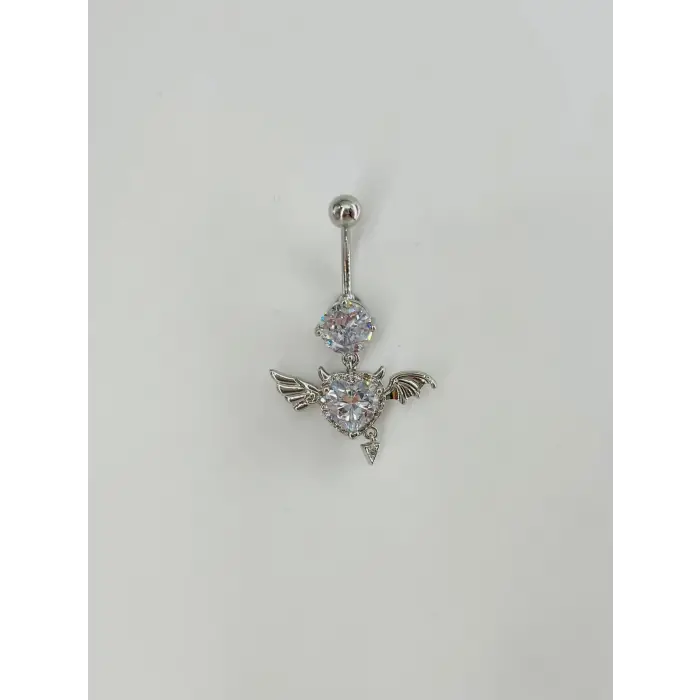 Melek Kanatlı Kalp Detaylı Göbek Piercing - Pg0125