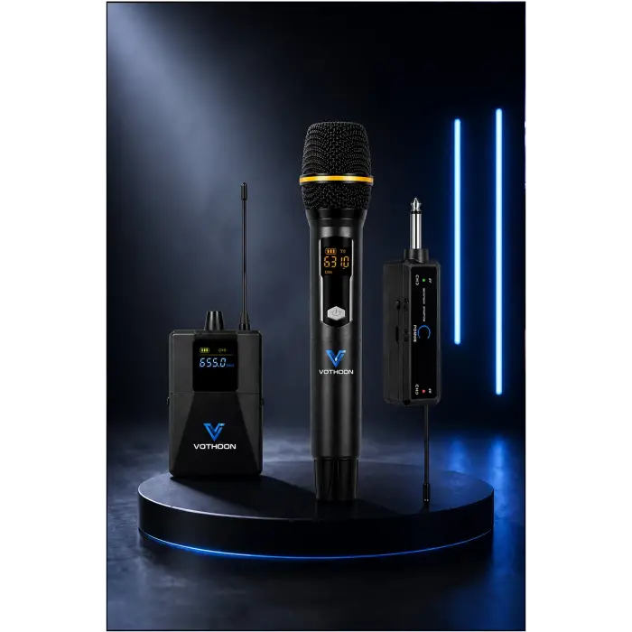 Mikrofon Seti Uhf Çift Kanal Profesyonel El Mikrofonu 50-80m Menzil
