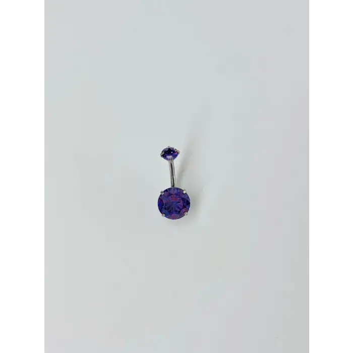 Rodyum Zirkon Taşlı Çelik Göbek - Pg0068
