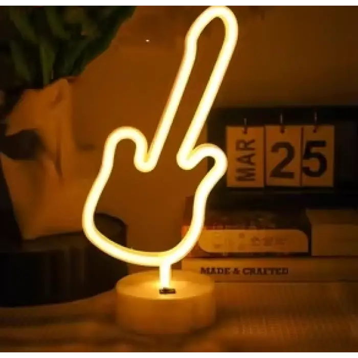 Neon Gitar Masa Lambası Pil+usb