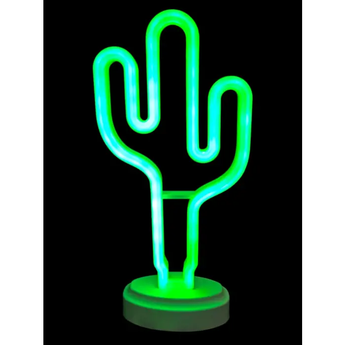 Neon Işıklı Kaktüs Masa Gece Lambası Pil+usb