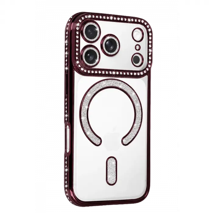 Newface Apple İphone 18 Pro Joke Simli Magneticsafe Kılıf - Bordo