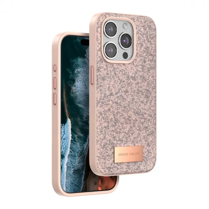 Onegif Apple İphone 15 Pro Max Bright Simli Kapak - Pembe