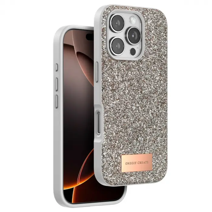 Onegif Apple İphone 16 Pro Max Bright Simli Kapak - Gold