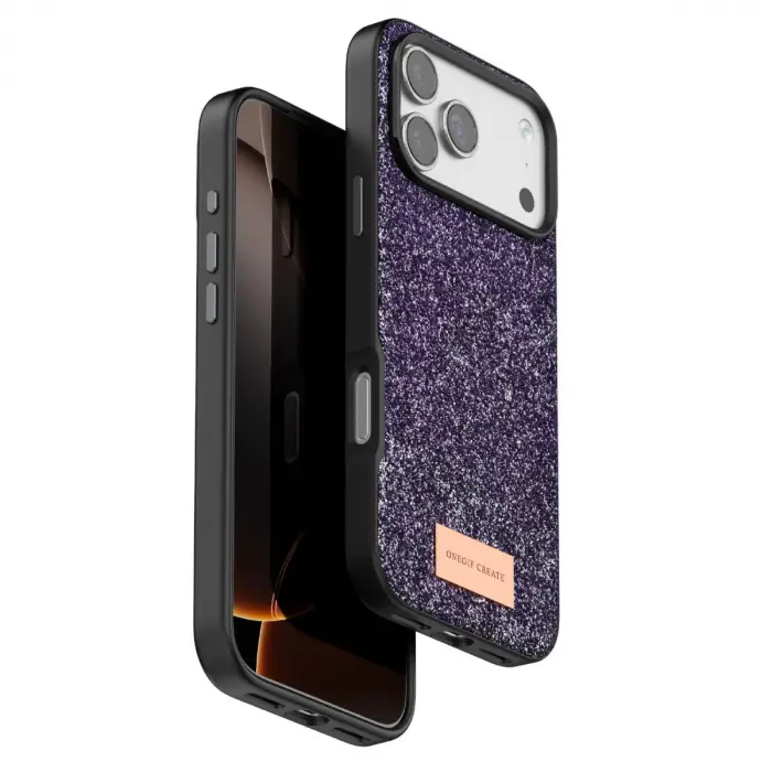 Onegif Apple İphone 17 Pro Bright Simli Kapak - Derin Mor