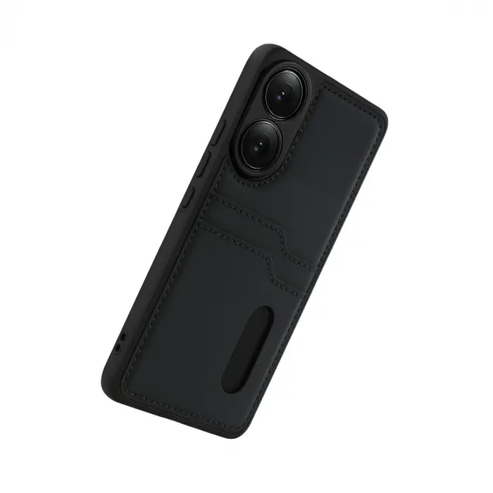 Oppo A38 Sara Kartvizitli Deri Kılıf - Siyah