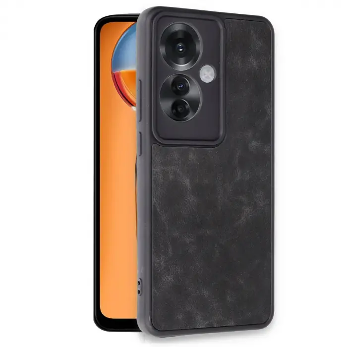 Oppo Reno 11f Kılıf Aras Deri Kapak - Siyah
