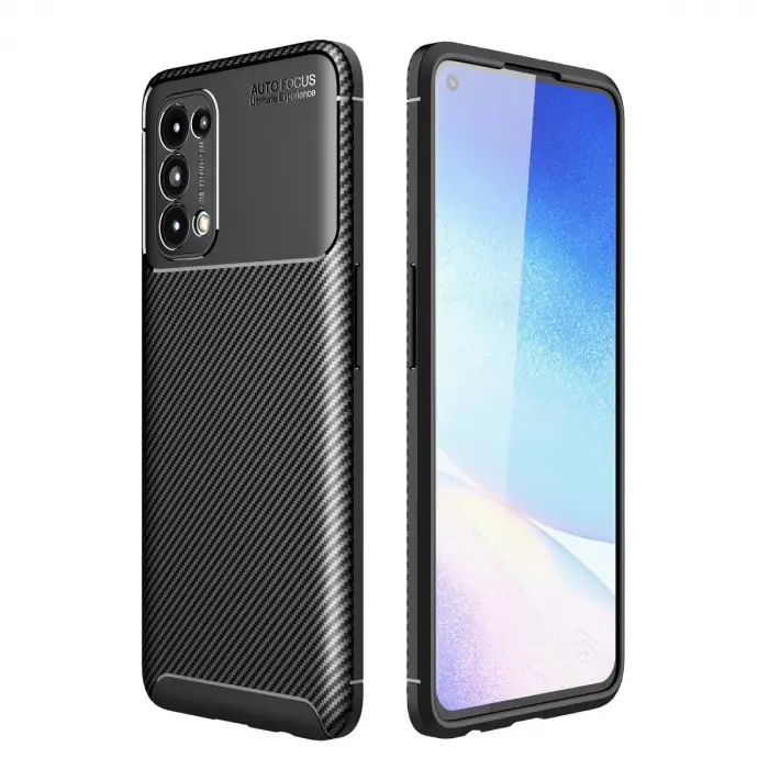 Oppo Reno 5 Kılıf Auto Focus Karbon Kapak - Siyah